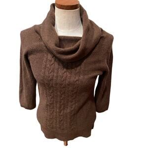 Cowl Neck Cable Knit Cozy Cashmere Sweater Mocha Brown S